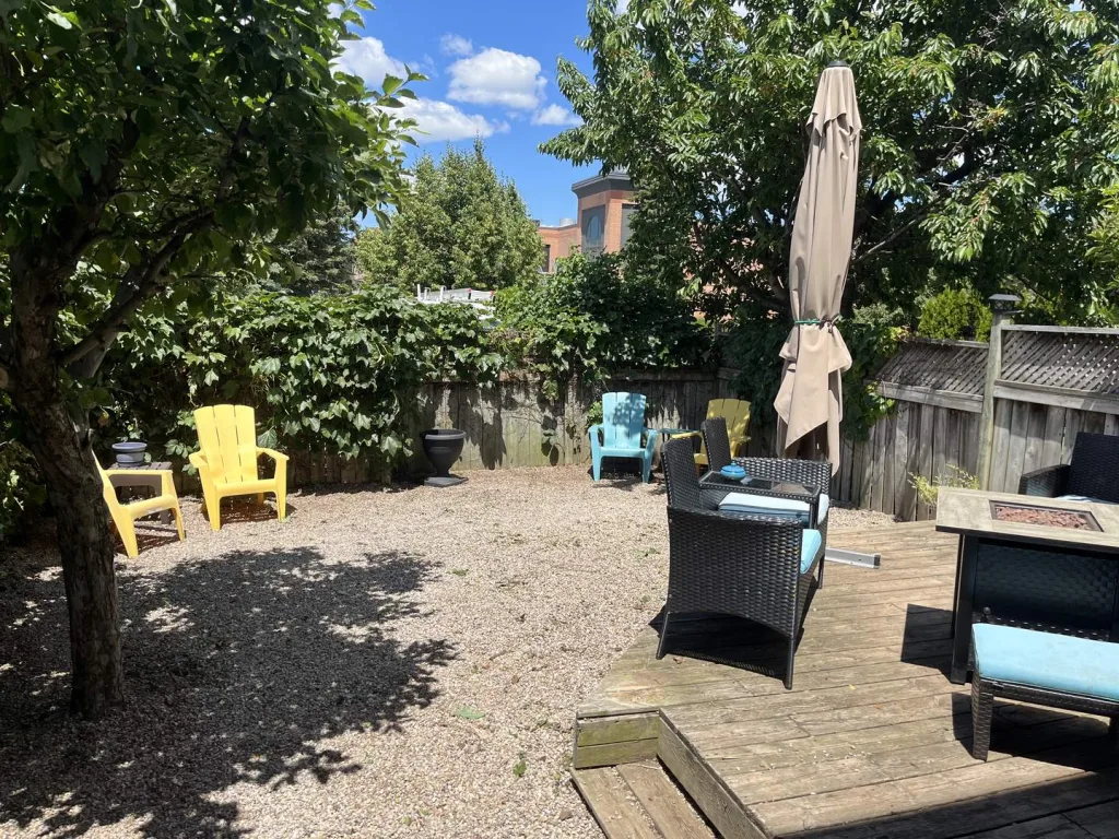 After: tidied backyard garden with trimmed hedges and cleared beds in Dundas